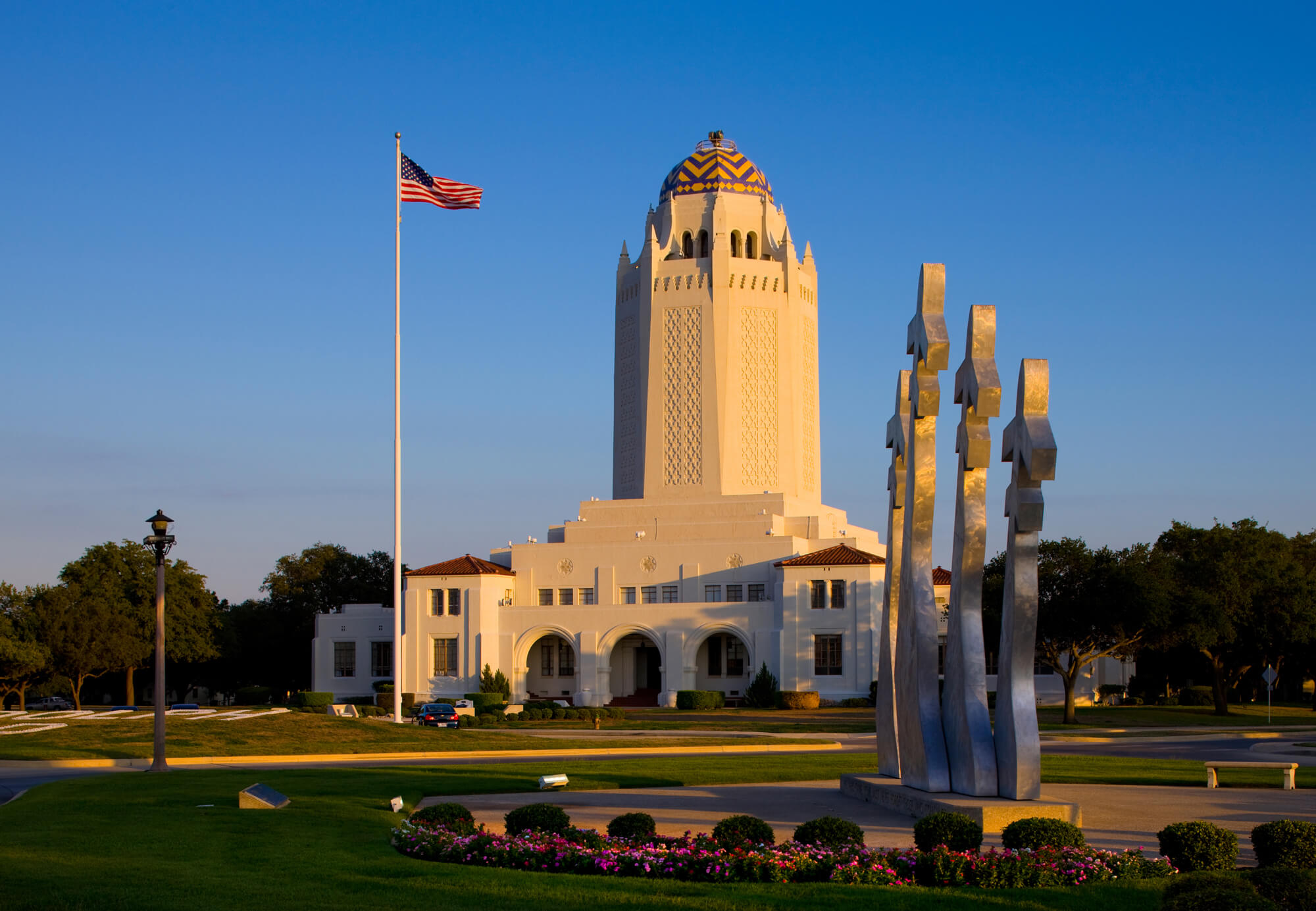 Community building with a statue outside